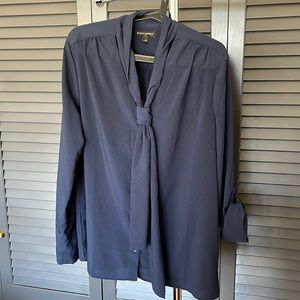 Banana Republic tie neck navy blouse